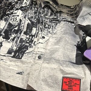 Black and White Graphic Button-Up Shirt